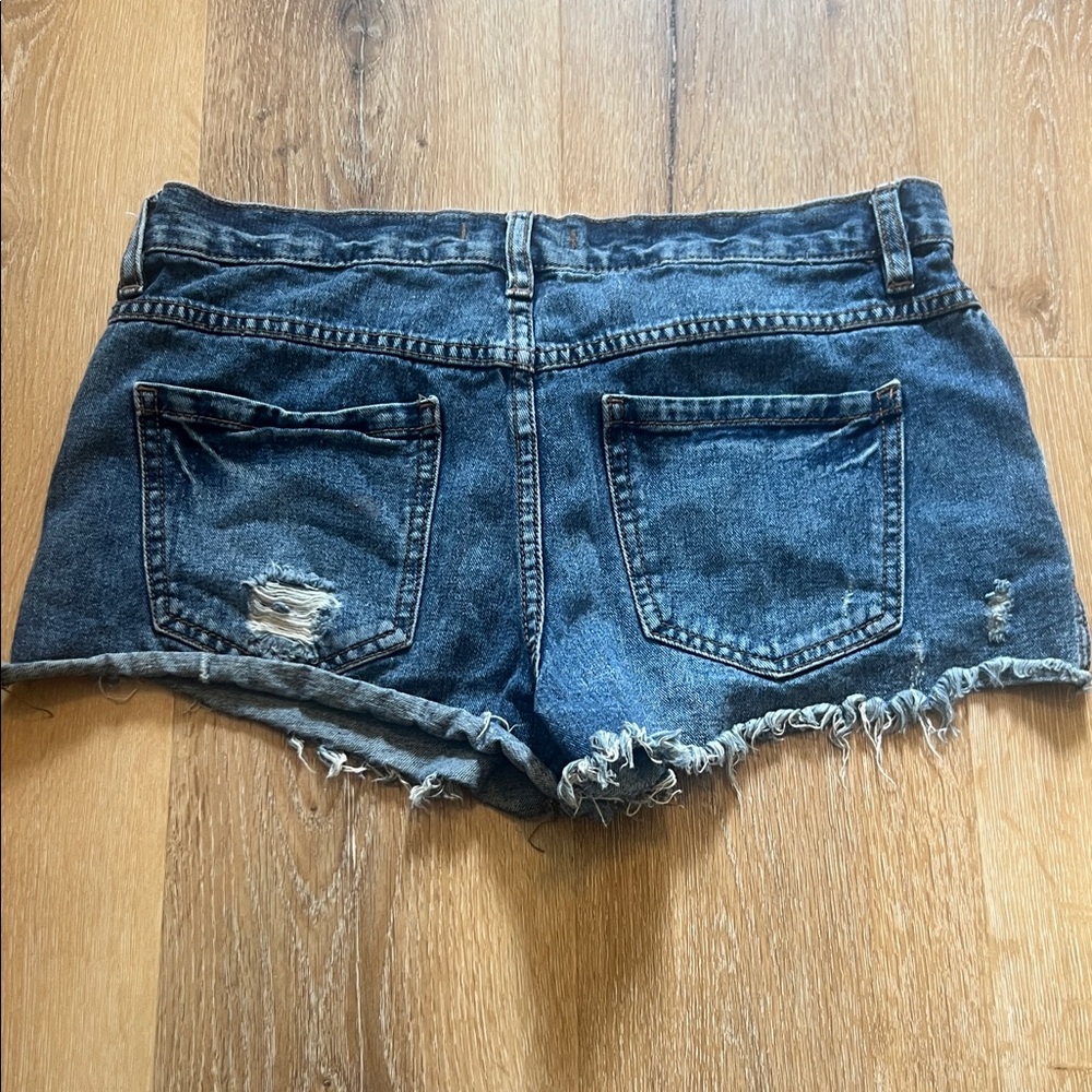 FP Movement by Free People Distressed Dark Blue Denim Button-Fly Jean Shorts - Picture 6 of 7
